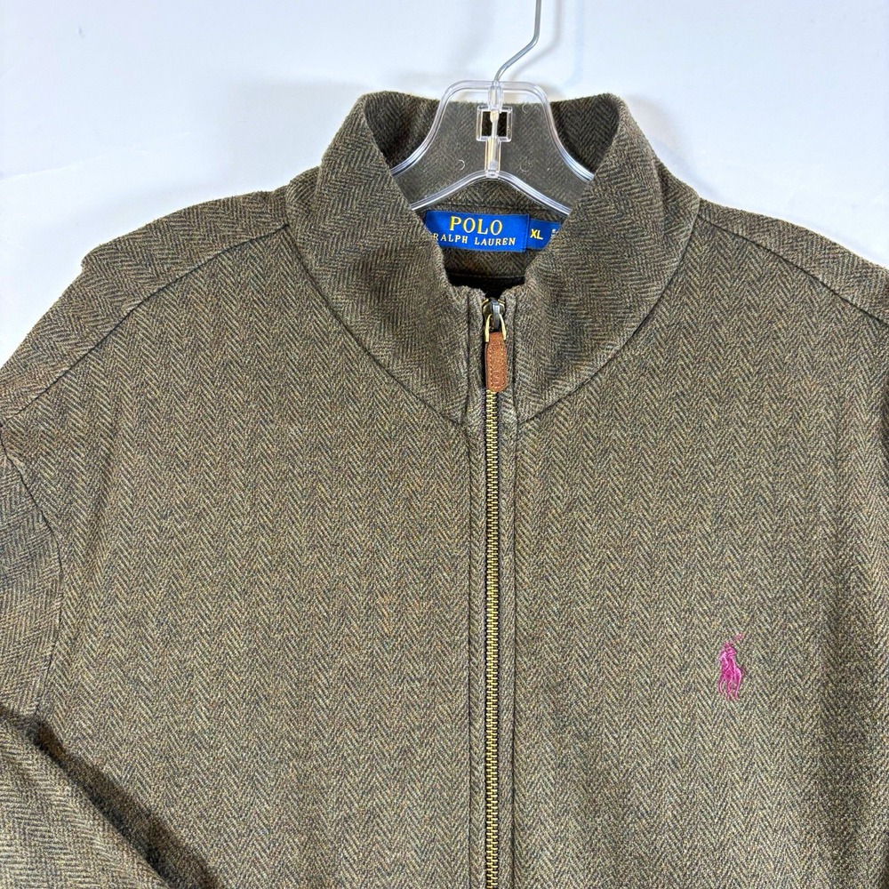 Polo Ralph Lauren Herringbone Full Zip Fleece Sweatshirt Green Men's XL Heavy